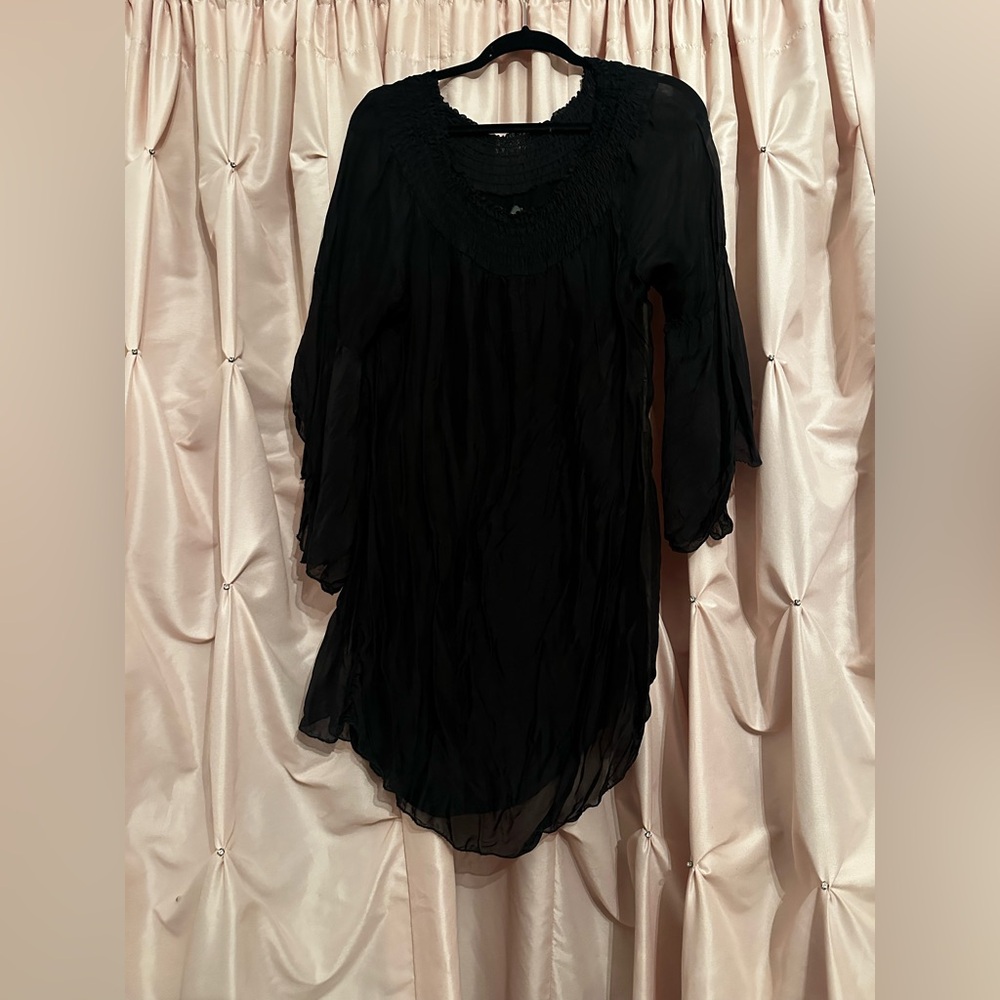 Black M made in Italy Italian silk viscose mini dress tunic XL X large
